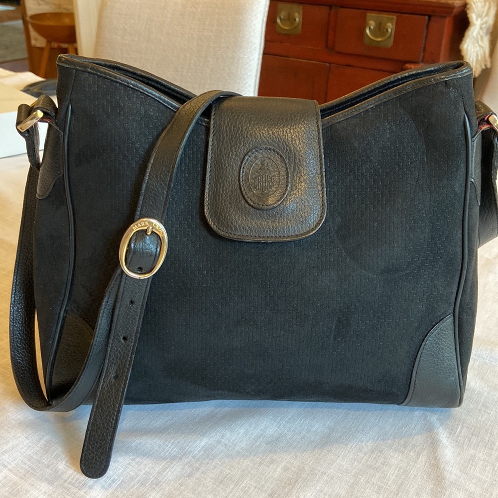 Vintage Mark Cross Black Suede & Leather Shoulder / Crossbody Bag